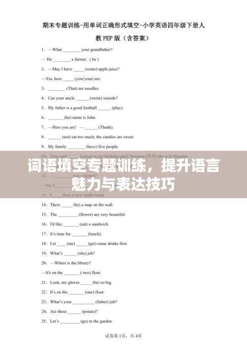 词语填空专题训练，提升语言魅力与表达技巧
