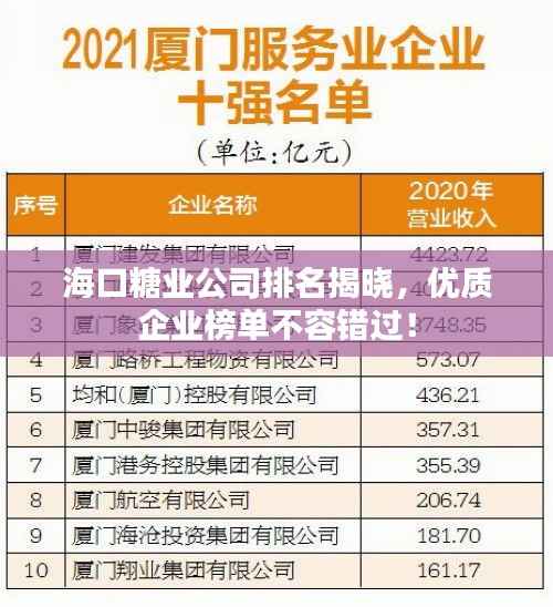 海口糖业公司排名揭晓,优质企业榜单不容错过!