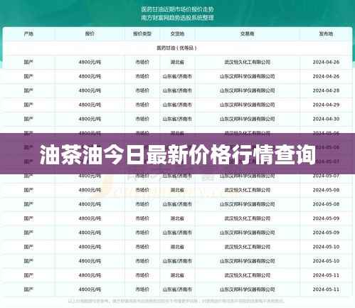 油茶油今日最新价格行情查询